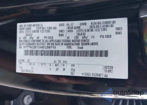 2017 Ford F-250 Xl z USA, uszkodzony, nr VIN 1FT7W2BTXHEC59710